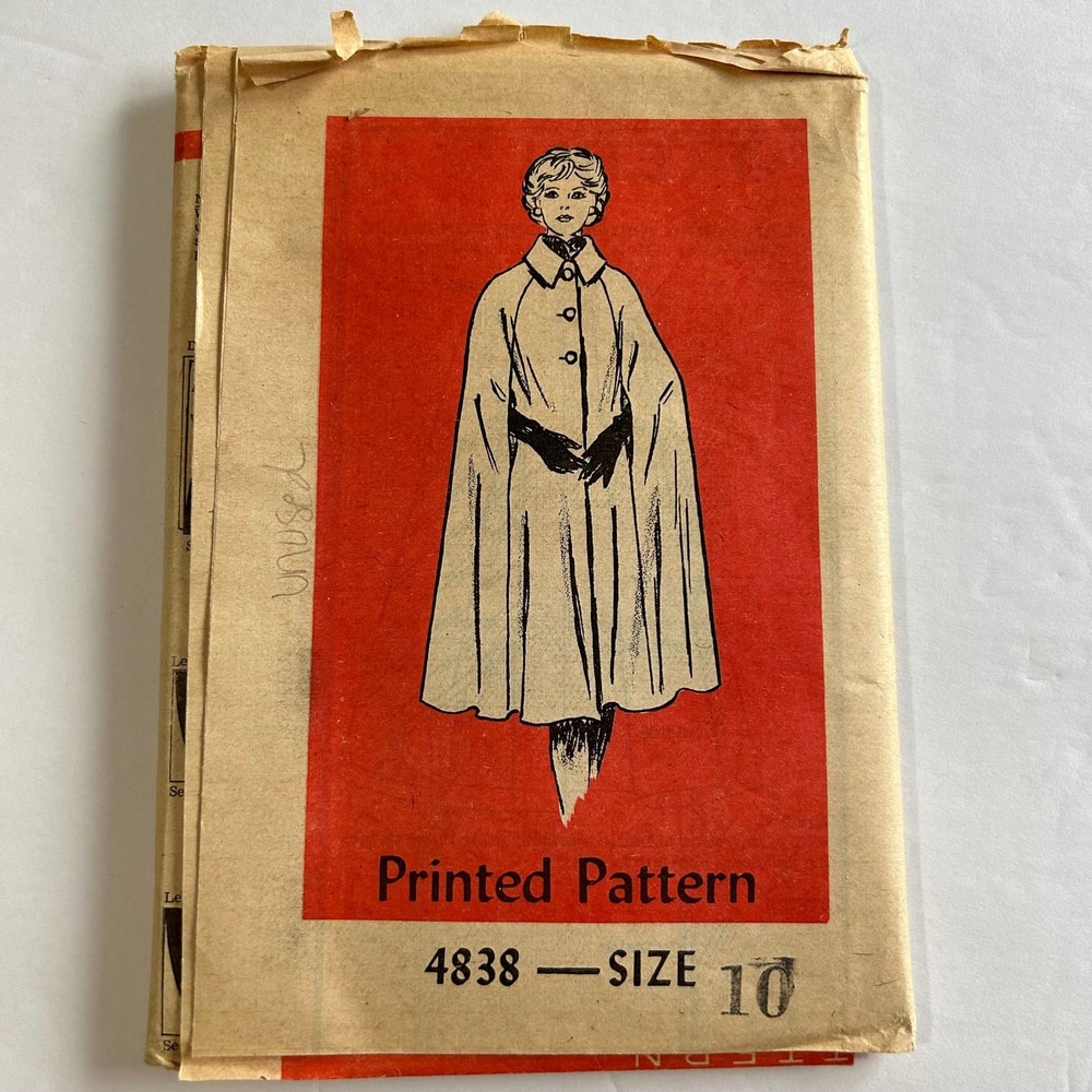 Anne Adams Vintage 1970's Pattern #4838 Women's‎ Cape Size 10